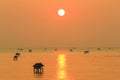 Silhouette view at sunrise time of bamboo cottage at Bang Tabun, Phetchaburi, Thailand Royalty Free Stock Photo