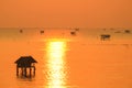 Silhouette view at sunrise time of bamboo cottage at Bang Tabun, Phetchaburi, Thailand Royalty Free Stock Photo