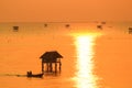 Silhouette view at sunrise time of bamboo cottage at Bang Tabun, Phetchaburi, Thailand Royalty Free Stock Photo