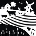 Silhouette of a village with farm animals Royalty Free Stock Photo