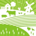 Silhouette of a village with farm animals Royalty Free Stock Photo