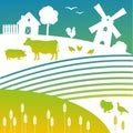 Silhouette of a village with farm animals Royalty Free Stock Photo