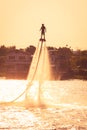 Silhouette and vintage color styl of showing flyboard on Chaophya