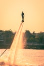 Silhouette and vintage color styl of showing flyboard on Chaophya