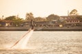 Silhouette and vintage color styl of showing flyboard on Chaophya