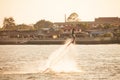 Silhouette and vintage color styl of showing flyboard on Chaophya