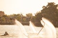 Silhouette and vintage color styl of showing flyboard on Chaophya