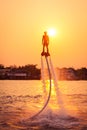 Silhouette and vintage color styl of showing flyboard on Chaophya