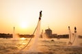 Silhouette and vintage color styl of showing flyboard on Chaophya