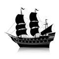 Silhouette vintage sailing ship with reflection