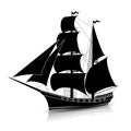 Silhouette vintage sailing ship with reflection Royalty Free Stock Photo