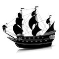 Silhouette vintage sailing ship with reflection Royalty Free Stock Photo