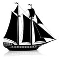 Silhouette vintage sailing ship with reflection Royalty Free Stock Photo