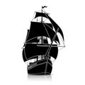 Silhouette vintage sailing ship with reflection Royalty Free Stock Photo