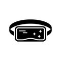 Silhouette Virtual reality glasses with elastic band on head. Black headset display with created stars. Outline illustration of 3d