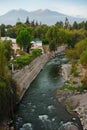 Silhouette of Volcan Chachani and river in Arequipa city