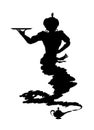 Silhouette waiter arabic genie, isolated. Jinn lamp character in helpful garcon pose. Vector Royalty Free Stock Photo