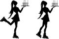 Silhouette of waiter girl