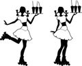 Silhouette of waiter girl