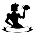Silhouette of waitress style 50`s, carrying a tray with food.