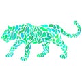 Silhouette of a walking colorful panther in a tattoo style.