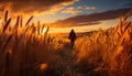 Silhouette walking in nature, enjoying the sunset generated by AI Royalty Free Stock Photo