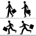 Silhouette walking and running Businessman. Men wearing a hat with a suitcase in hand - Vector set Royalty Free Stock Photo