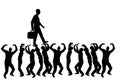 Silhouette of a walking selfish and narcissistic man on the hands of the crowd Royalty Free Stock Photo