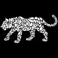 Silhouette of a walking white panther in a tattoo style.