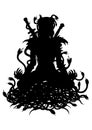 Silhouette of warrior woman in lotus with snakes
