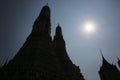 Silhouette of Wat Arun, the main tower of the temple pagoda building, Bangkok, Thailand