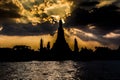 Silhouette of Wat Arun , Sunset across river.