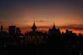 silhouette of Wat Ratchanadda or Loha Prasat and Golden Mount Is a temple that is a landmark of Thailand Royalty Free Stock Photo