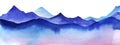 Silhouette of watercolor mountains. Colored Light and bright blue mountain ranges. Decorative element page design. Gradient from