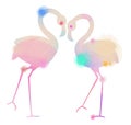 Silhouette watercolor of romantic pink flamingo birds join heads Royalty Free Stock Photo