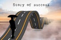 silhouette with wavy road and story of success text Royalty Free Stock Photo