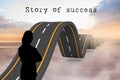 silhouette with wavy road and story of success text Royalty Free Stock Photo