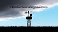 Silhouette of a weather station with anemometer and wind vane against a cloudy sky Royalty Free Stock Photo