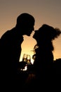 Silhouette of wedding couple at sunset Royalty Free Stock Photo