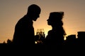 Silhouette of wedding couple at sunset Royalty Free Stock Photo