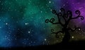 Silhouette weird tree on grassfield at night Royalty Free Stock Photo