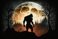 silhouette of werewolf on top of a cliff at night on full moon. Generative AI illustration Royalty Free Stock Photo