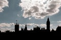 Silhouette of Westminster: the house of parliament and the Big Ben over a cloudy sky in London Royalty Free Stock Photo