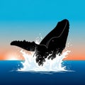 A silhouette of a whale breaching, Royalty Free Stock Photo