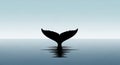 Silhouette of a whale tail emerging from a calm reflecting ocean surface Royalty Free Stock Photo