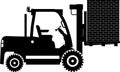 Silhouette of Wheel Forklift with Brick Icon in Flat Style. Vector Illustration