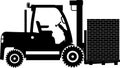 Silhouette of Wheel Forklift with Brick Icon in Flat Style. Vector Illustration