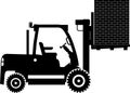 Silhouette of Wheel Forklift with Brick Icon in Flat Style. Vector Illustration