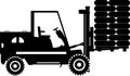 Silhouette of Wheel Forklift with Cargo Icon in Flat Style. Vector Illustration