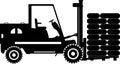 Silhouette of Wheel Forklift with Cargo Icon in Flat Style. Vector Illustration